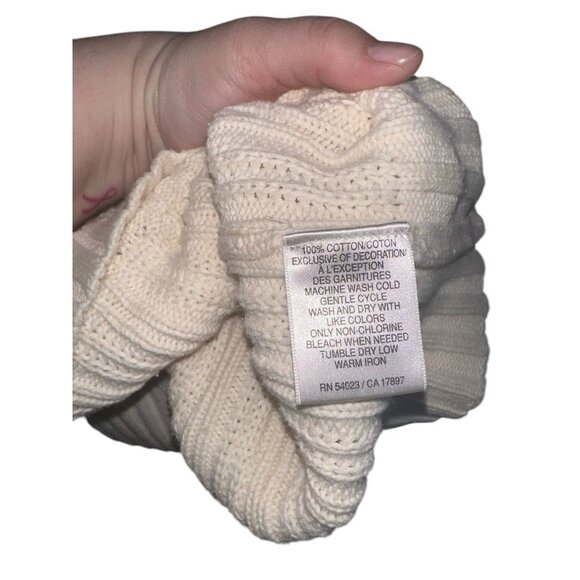 Vintage Y2K Old Navy Henley Button Hooded Sweater Sz L Cream Pocket - Picture 4 of 6